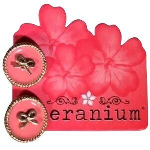Geranium Earrings Studs Pink Enamel Gold Bows Twee Kidcore